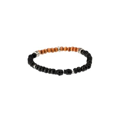 Icon Brand Mix Of Lava, Skull, Wood & Burnished Silver Beads Bracelet