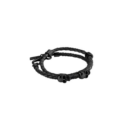 Icon Brand Matte Black Skulls On Black Woven Flat Bracelet