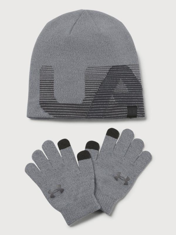 Čepice a rukavice Under Armour Boy\'s Beanie/Glove Combo Šedá
