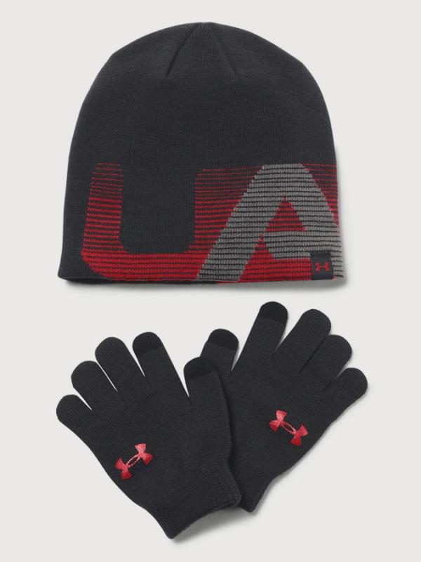 Čepice a rukavice Under Armour Boy\'s Beanie/Glove Combo Černá