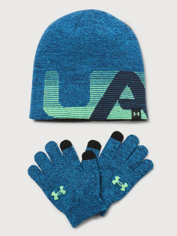 Čepice a rukavice Under Armour Boy\'s Beanie/Glove Combo Modrá