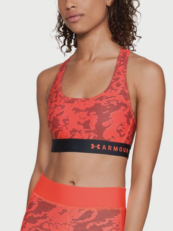 Kompresní podprsenka Under Armour Mid Crossback Printed Bra Oranžová