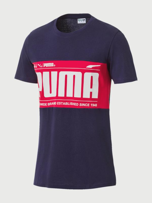 Tričko Puma Graphic Logo Block Tee Modrá