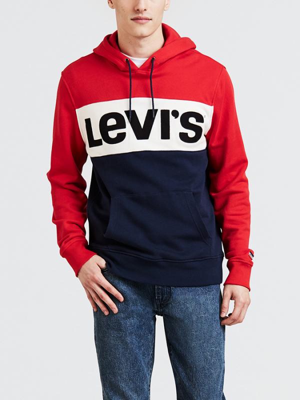 Mikina LEVI'S Colorblock Hoodie Colorblock Chinese Re Červená