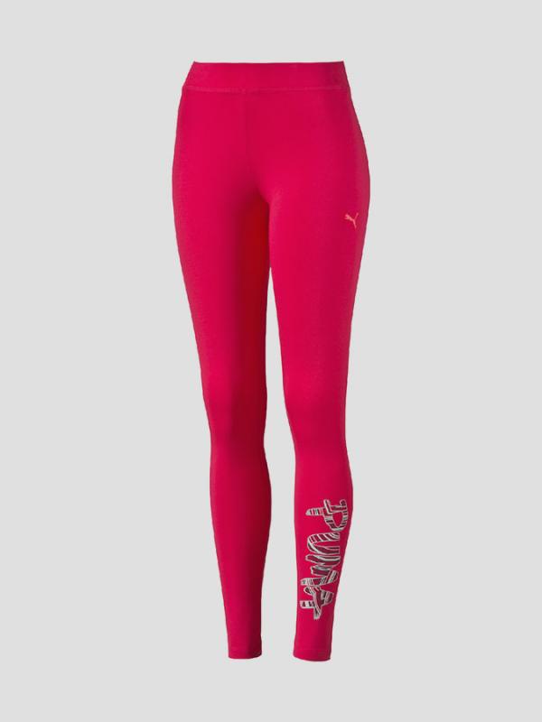 Legíny Puma FUN Leggings W rose red-(script) Červená