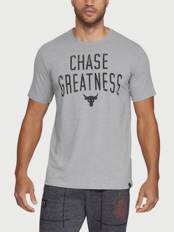 Tričko Under Armour Project Rock Chase Greatness SS T Šedá