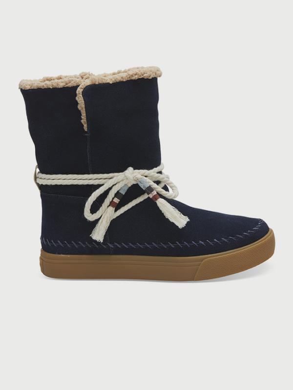 Boty Toms Navy WR Suede/Faux Shearling Modrá
