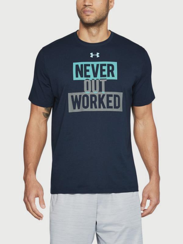 Tričko Under Armour Never Out Worked SS Modrá
