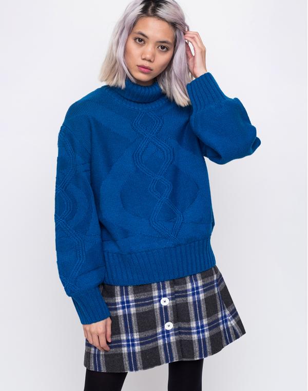 House of Sunny Turtleneck Cable Knit Jumper Intense Blue 40