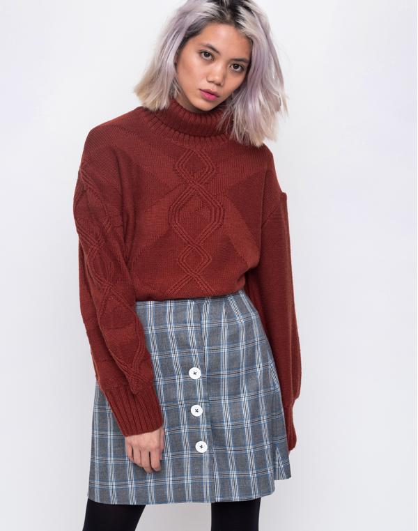 House of Sunny Turtleneck Cable Knit Jumper Reddish Brown 40