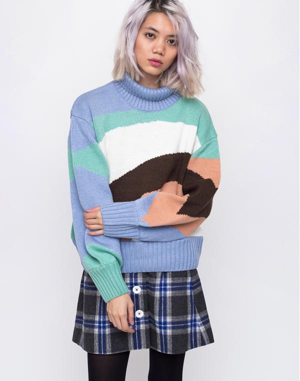 House of Sunny Turtleneck Landscape Jumper Muted Blue 38