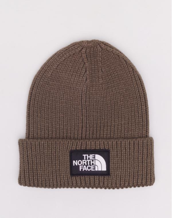 The North Face TNF Logo Box Cuff Beanie New Taupe Green