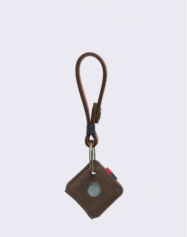 Herschel Supply Keychain + Tile Brown Pebbled Nubuck