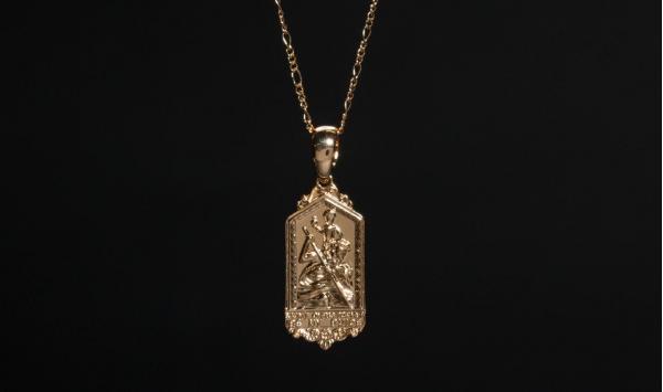 Chained and Able St. Christopher Detail Tag Necklace Gold