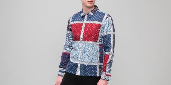 Stüssy Paisley Patchwork Longsleeve Shirt Blue