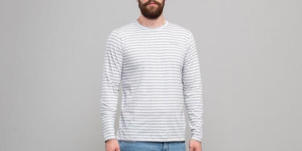 Norse Projects James Logo Stripe Longsleeve Tee Light Grey Melange