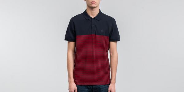 SELECTED Shharo Stripe Shortsleeve Embroidery Polo Shirt Dark Sapphire/ Placed Pom
