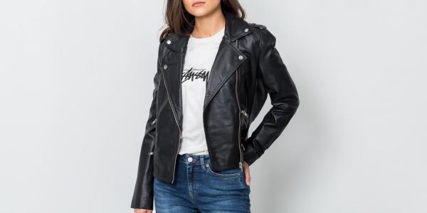 SELECTED Moon Biker Leather Jacket Black