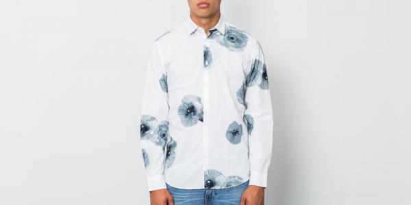 SELECTED Slimbig Flower Longsleeve Shirt Bright White