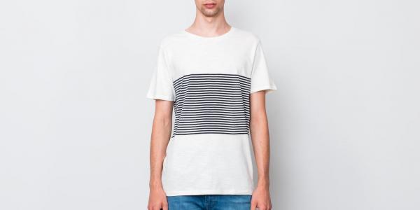 SELECTED Class O-Neck Shortsleeve Tee Egret/ Dark Sapphire