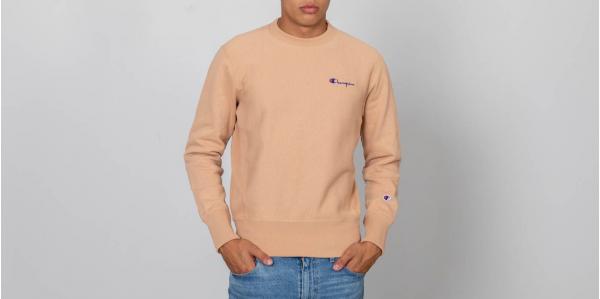 Champion Reverse Weave Script Logo Crewneck Sweatshirt Beige