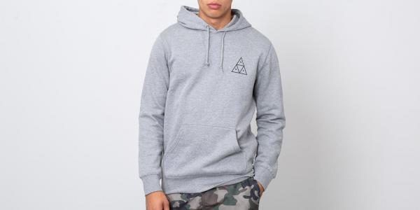 HUF Essentials Triple Triangle Pullover Hoodie Grey Heather