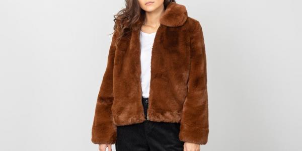 SELECTED Faya Faux Fur Jacket Tortoise Shell