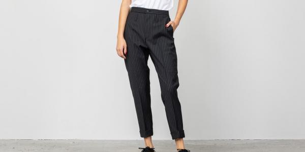 HOPE Law Cropped Trousers Dark Grey Stripes