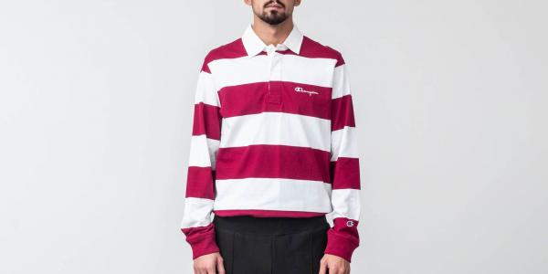 Champion Longsleeve Polo Tee Burgundy/ White