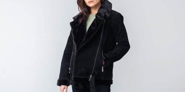 SELECTED Victoria Spilt Leather Jacket Black