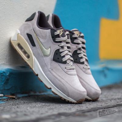 Wmns Nike Air Max 90 Premium Suede String/ Metallic Gold Grain- Dark Storm- Sail