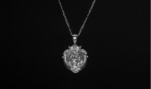 Chained and Able St. Christopher Detail Medallion Necklace Silver