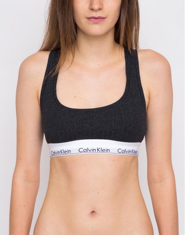 Calvin Klein Unlined Bralette Rib Knit / Charcoal Heather L