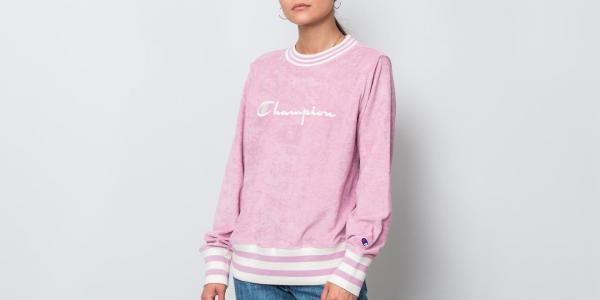 Champion Stripe Trim Cotton Terry Sweatshirt Mauve