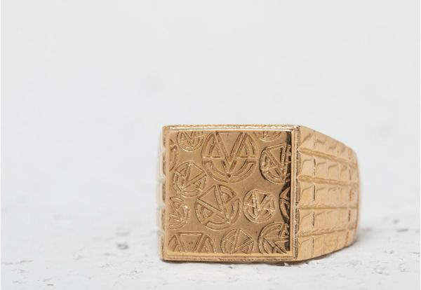 Chained and Able Old English Logo Ring Gold