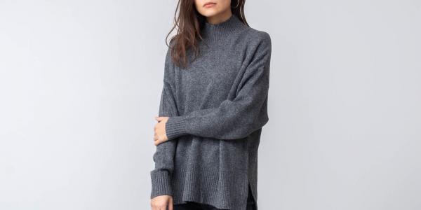 SELECTED Lara Longsleeve Knit Highneck Pullover Medium Grey Melange