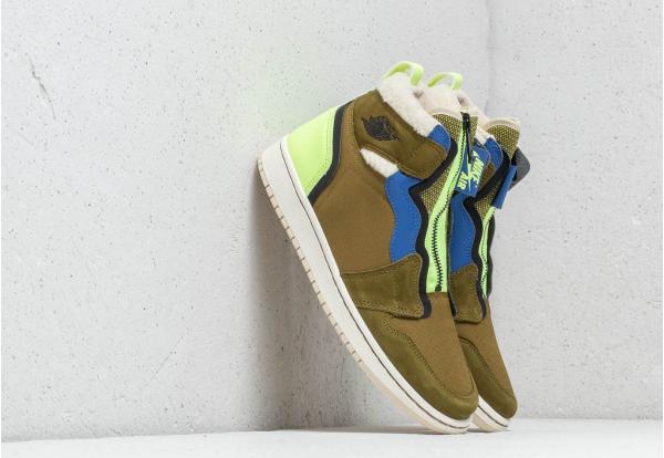 Air Jordan 1 High Zip Up Womens Olive Flak/ Black- Volt Glow
