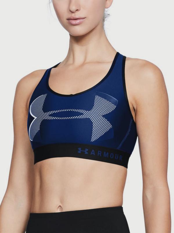 Kompresní podprsenka Under Armour Mid Keyhole Big Logo Modrá
