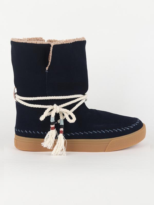 Boty Toms Navy WR Suede/Faux Shearling Modrá