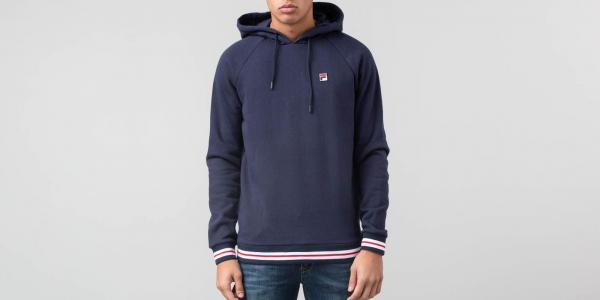 FILA Jordan Vintage College Style Striped Rib Hoodie Peacoat