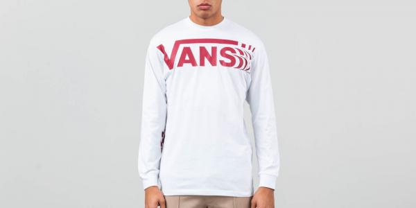 Vans Distorted Longsleeve Tee White/ Red