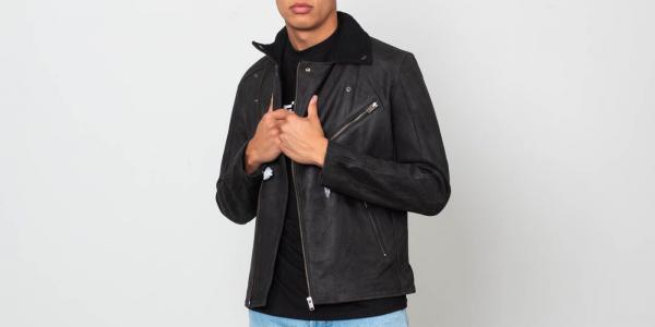 SELECTED Ray Leather/ Wool Biker Jacket Black