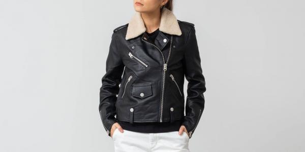 SELECTED Leather Teddy Jacket Black