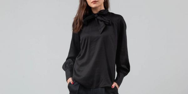 SELECTED Slfquinn Longsleeve Neck Tie Blouse Black