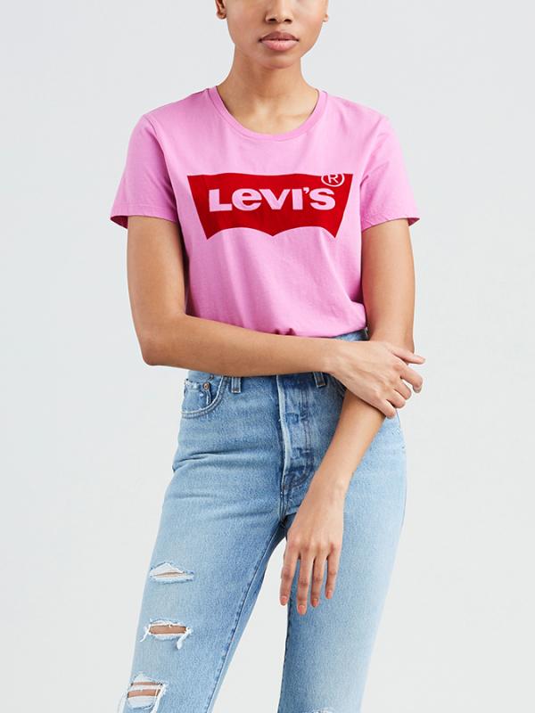Tričko LEVI'S The Perfect Tee Flock Housemark Cyclame Růžová