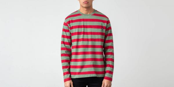 Stüssy Malcolm Stripe Longsleeve Crewneck Tee Olive