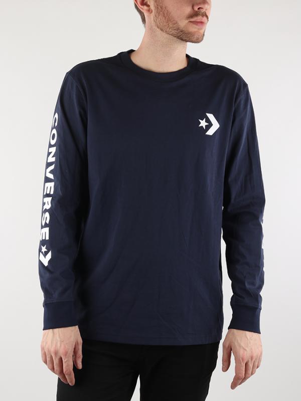 Tričko Converse M Star Chevron Wordmark LS Tee Modrá