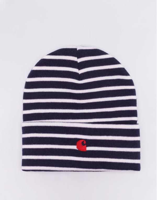 Carhartt WIP Robie Beanie Robie Stripe, Dark Navy / Snow / Blast Red