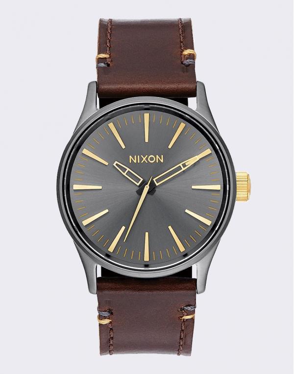 Nixon Sentry 38 Leather Gun Metal Gold