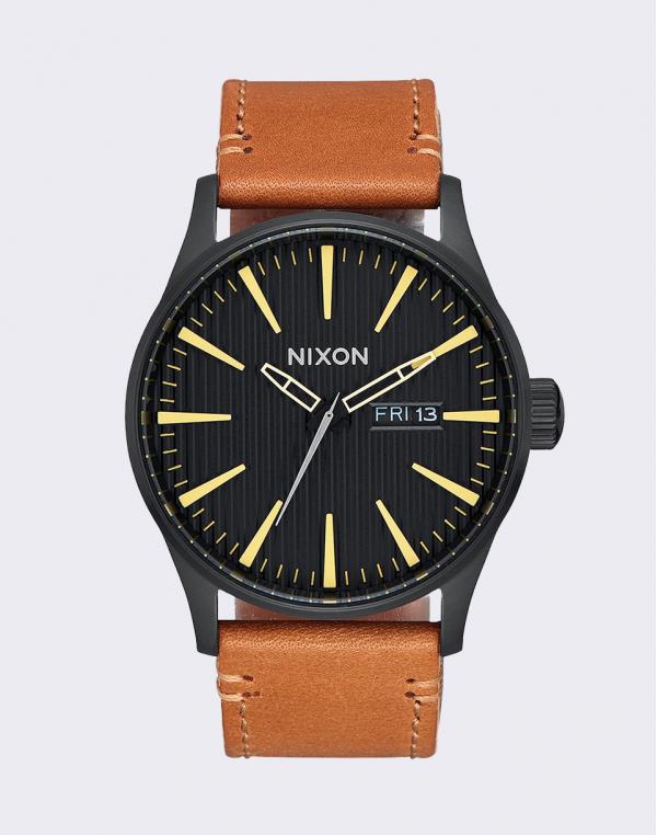 Nixon Sentry Leather Black/ Stamped Brown